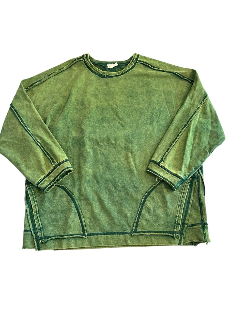 OTT French Terry Oversized Acid Wash Crewneck Sweatshirt - Womens Size XL Green